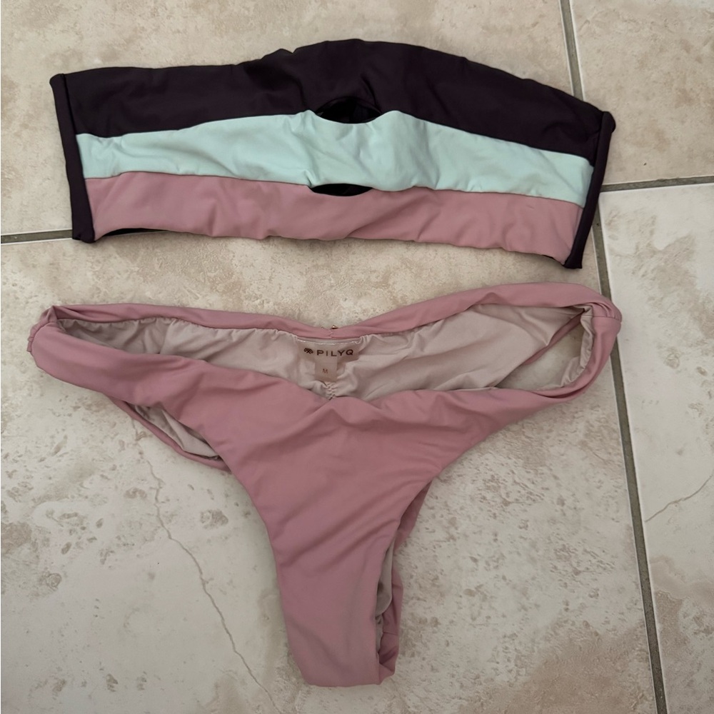 Pilyq brown, light blue and Pink Bikini Set - medium